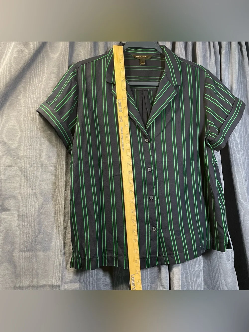 Banana Republic Navy & Green Stripe Cuban Camp Shirt Size M